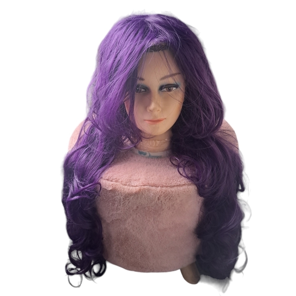 EMAX design cosplay Wig Long wavy hair Purple locks dressup Halloween adult S-M